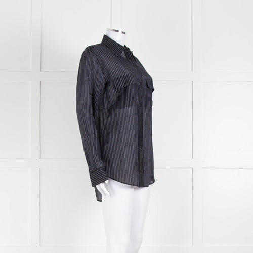 EQUIPMENT Black Silk/Cotton Mix Shirt With Blue Pin Stripes