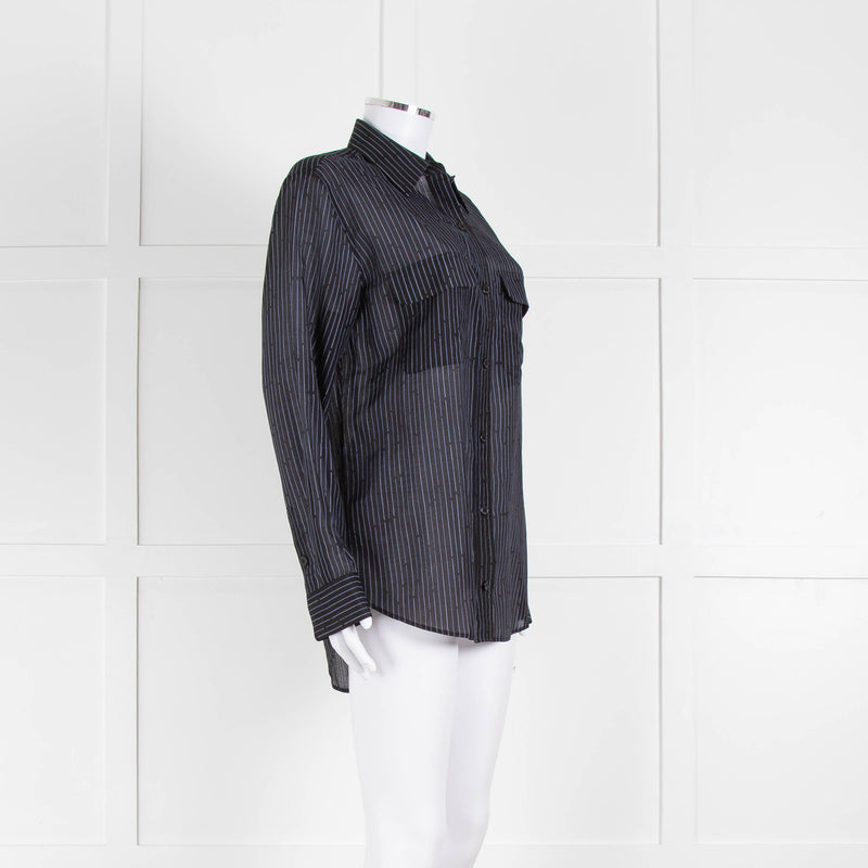 EQUIPMENT Black Silk/Cotton Mix Shirt With Blue Pin Stripes