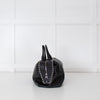 Max Mara Black Leather Boston Bag With Silver Chain Detail and Long Strap