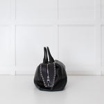 Max Mara Black Leather Boston Bag With Silver Chain Detail and Long Strap