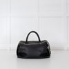 Max Mara Black Leather Boston Bag With Silver Chain Detail and Long Strap