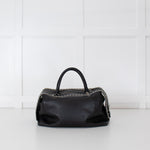 Max Mara Black Leather Boston Bag With Silver Chain Detail and Long Strap