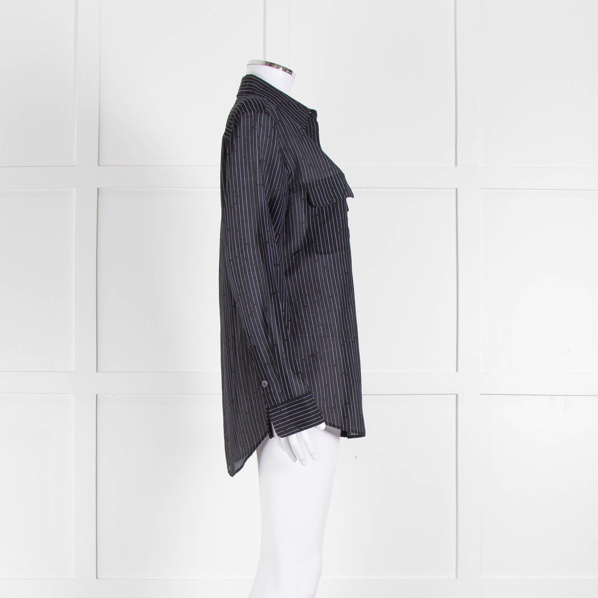 EQUIPMENT Black Silk/Cotton Mix Shirt With Blue Pin Stripes