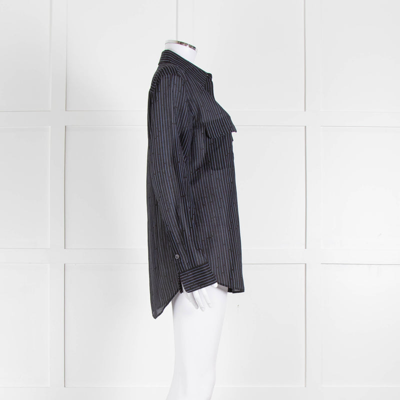 EQUIPMENT Black Silk/Cotton Mix Shirt With Blue Pin Stripes