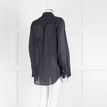 EQUIPMENT Black Silk/Cotton Mix Shirt With Blue Pin Stripes