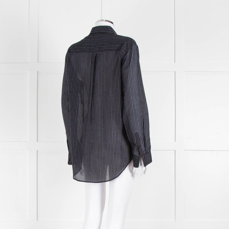 EQUIPMENT Black Silk/Cotton Mix Shirt With Blue Pin Stripes