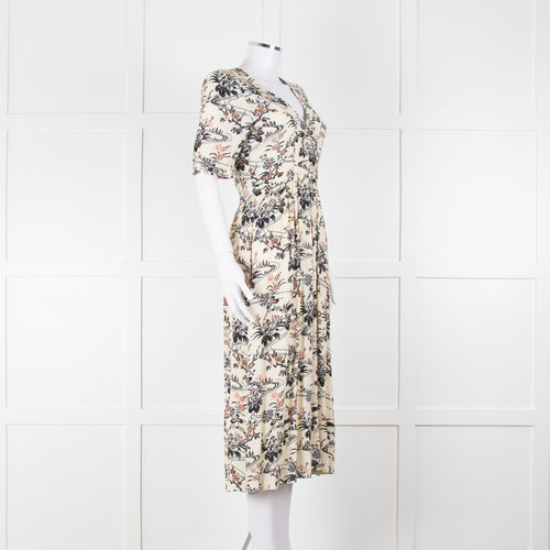 Ba&sh Cream Floral Mid Length Tea Dress