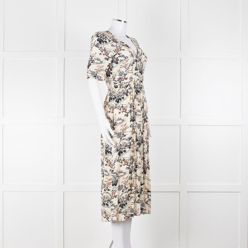 Ba&sh Cream Floral Mid Length Tea Dress