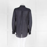 EQUIPMENT Black Silk/Cotton Mix Shirt With Blue Pin Stripes