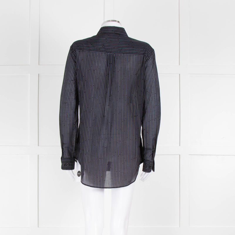 EQUIPMENT Black Silk/Cotton Mix Shirt With Blue Pin Stripes