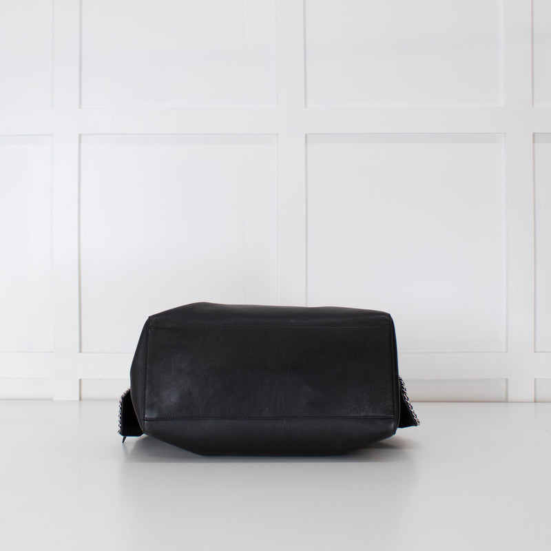 Max Mara Black Leather Boston Bag With Silver Chain Detail and Long Strap