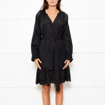Rails Black Cotton Mini Dress with Frill Trim and Tie Waist