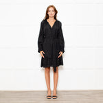 Rails Black Cotton Mini Dress with Frill Trim and Tie Waist