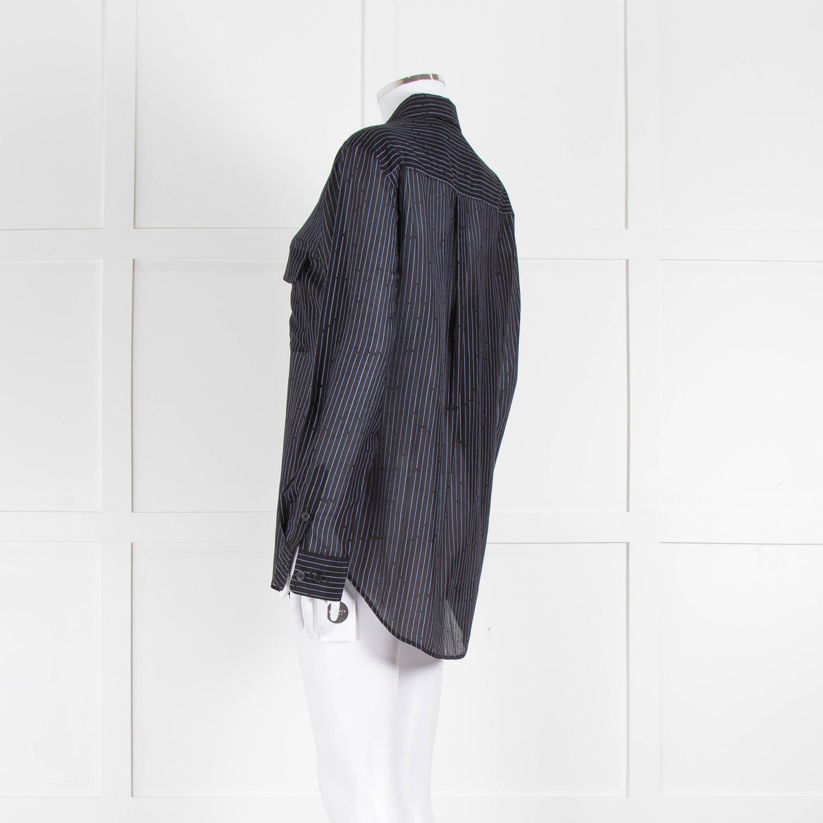 EQUIPMENT Black Silk/Cotton Mix Shirt With Blue Pin Stripes