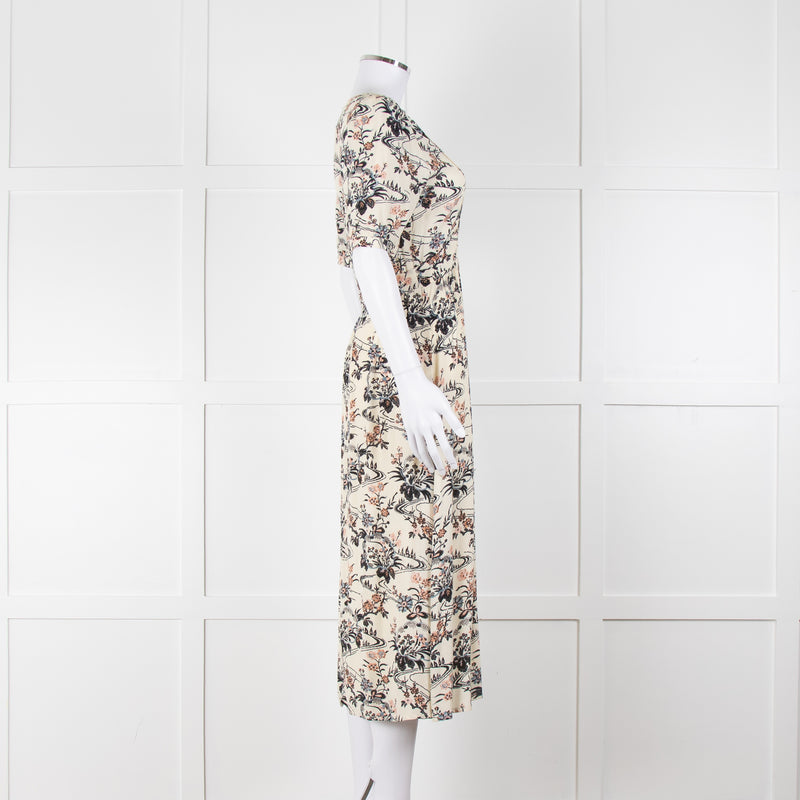 Ba&sh Cream Floral Mid Length Tea Dress