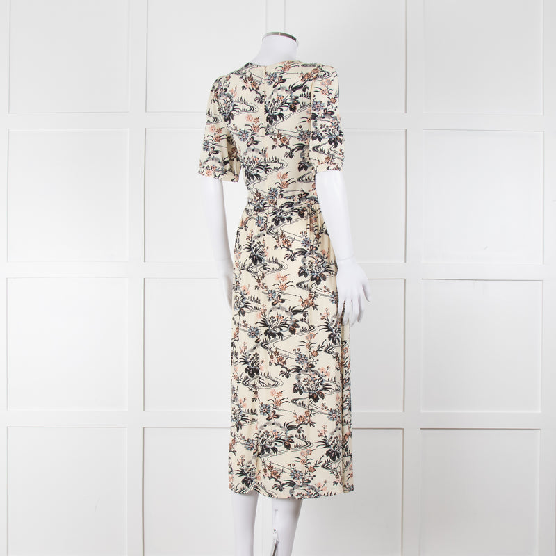 Ba&sh Cream Floral Mid Length Tea Dress