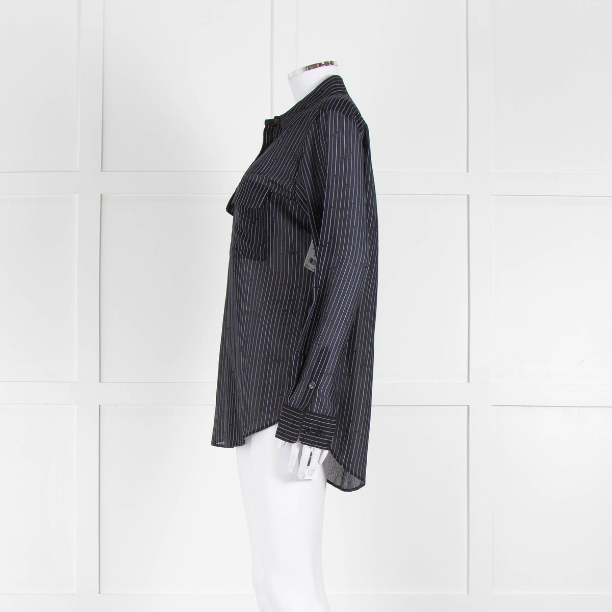 EQUIPMENT Black Silk/Cotton Mix Shirt With Blue Pin Stripes