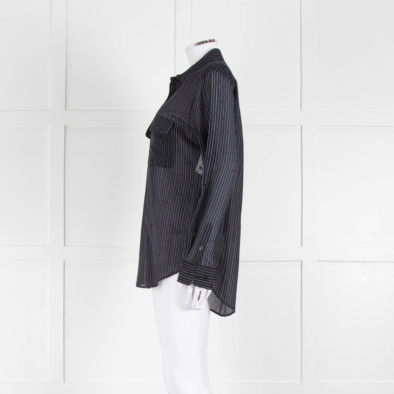 EQUIPMENT Black Silk/Cotton Mix Shirt With Blue Pin Stripes