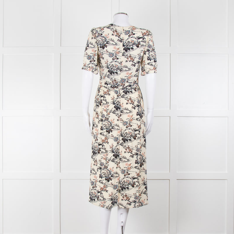 Ba&sh Cream Floral Mid Length Tea Dress