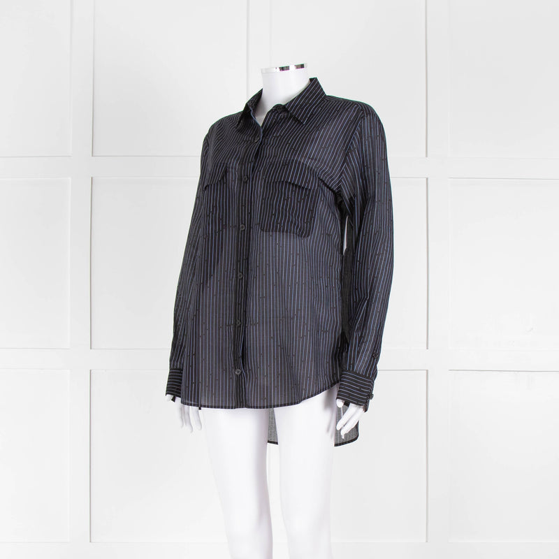 EQUIPMENT Black Silk/Cotton Mix Shirt With Blue Pin Stripes