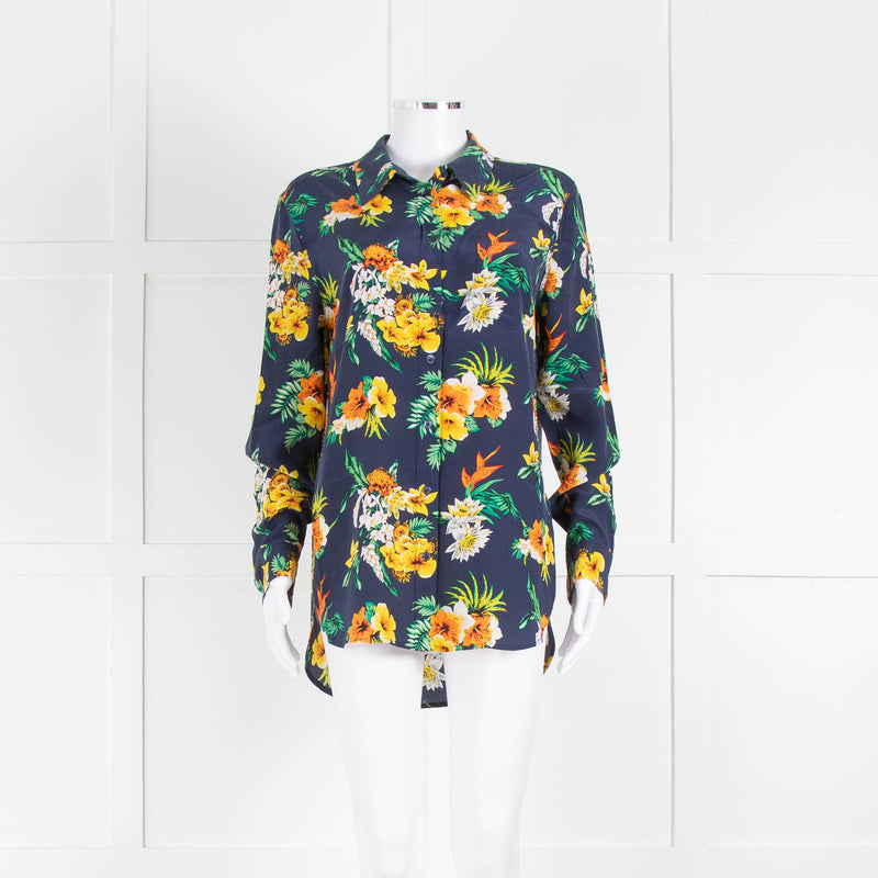 Equipment Silk Navy Blouse With Multicoloured Flowers Print