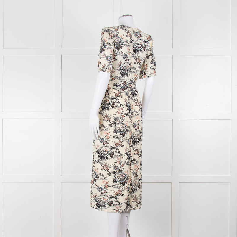 Ba&sh Cream Floral Mid Length Tea Dress