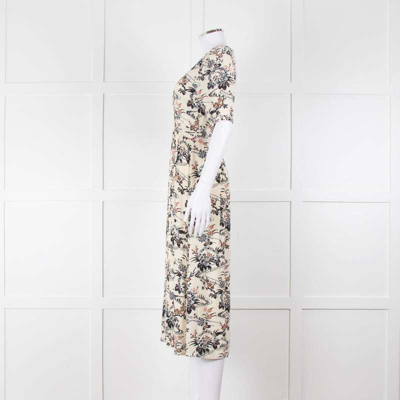 Ba&sh Cream Floral Mid Length Tea Dress