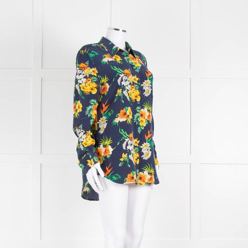 Equipment Silk Navy Blouse With Multicoloured Flowers Print