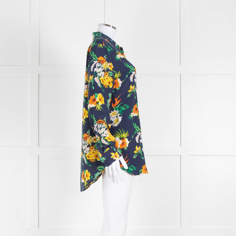 Equipment Silk Navy Blouse With Multicoloured Flowers Print