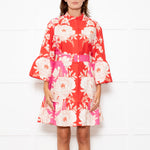Farm Rio Pink and Red Floral Cotton Mini Dress with Belted Waist