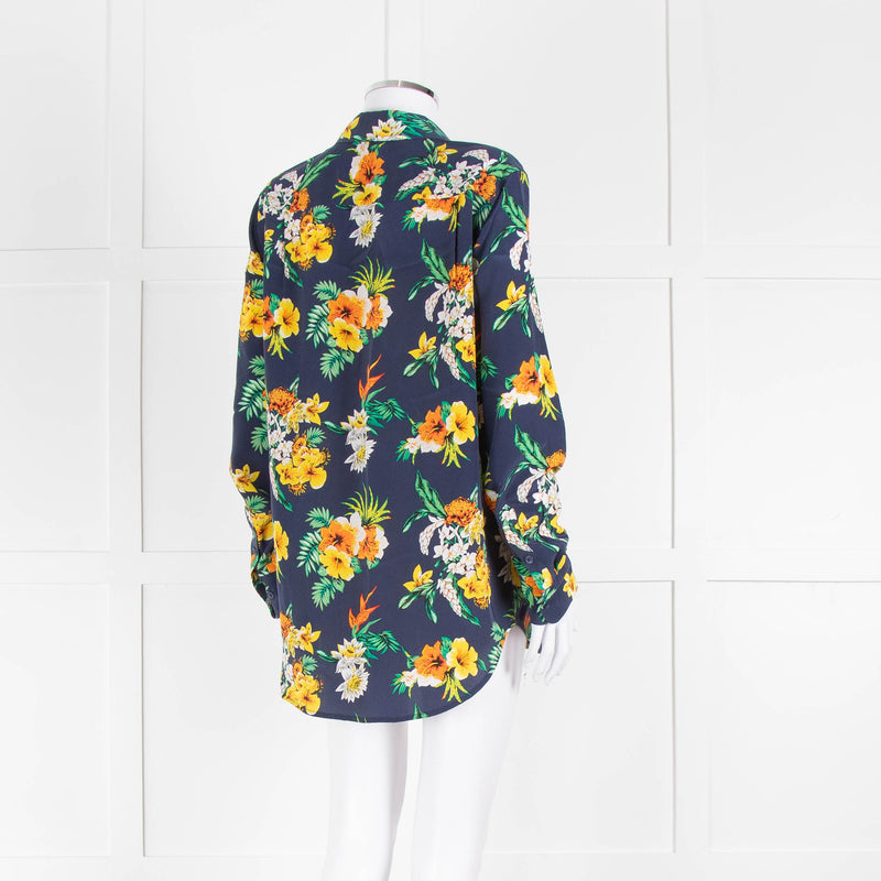 Equipment Silk Navy Blouse With Multicoloured Flowers Print