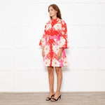 Farm Rio Pink and Red Floral Cotton Mini Dress with Belted Waist