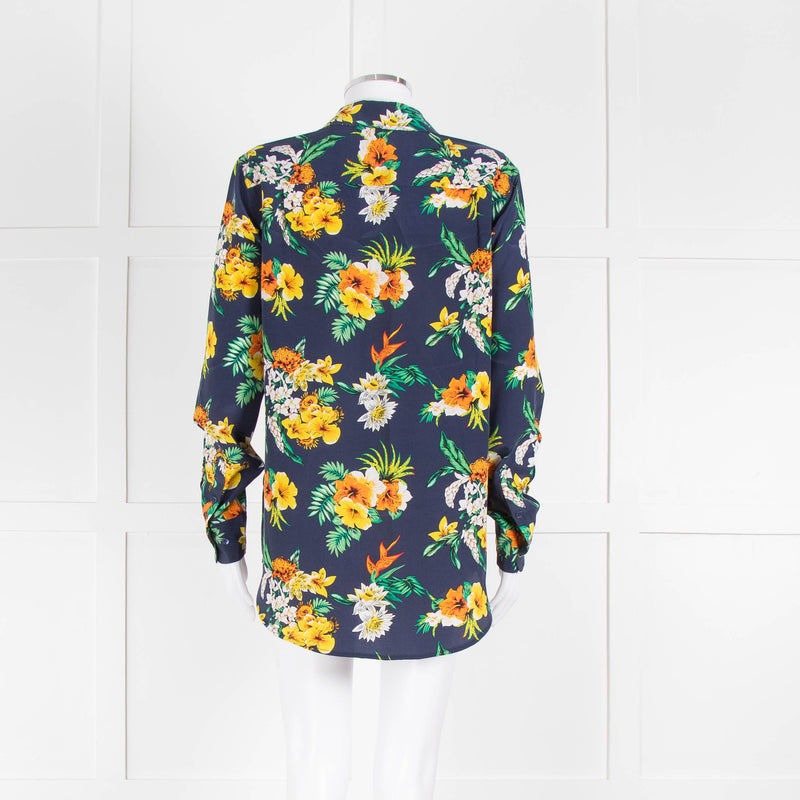 Equipment Silk Navy Blouse With Multicoloured Flowers Print