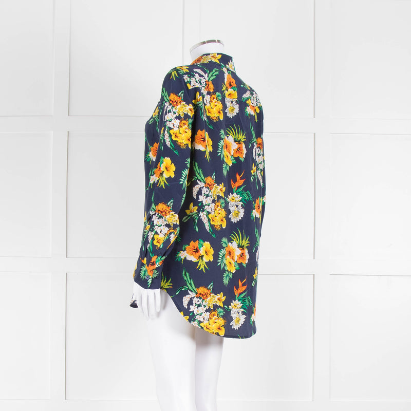 Equipment Silk Navy Blouse With Multicoloured Flowers Print