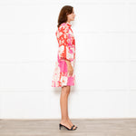 Farm Rio Pink and Red Floral Cotton Mini Dress with Belted Waist