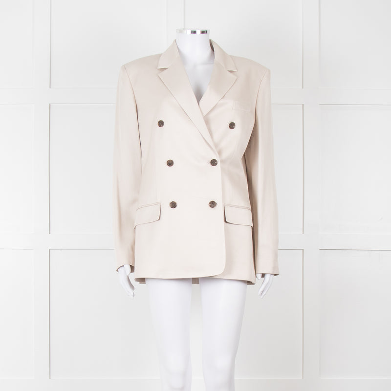 Theory Beige Twill Double Breasted Blazer