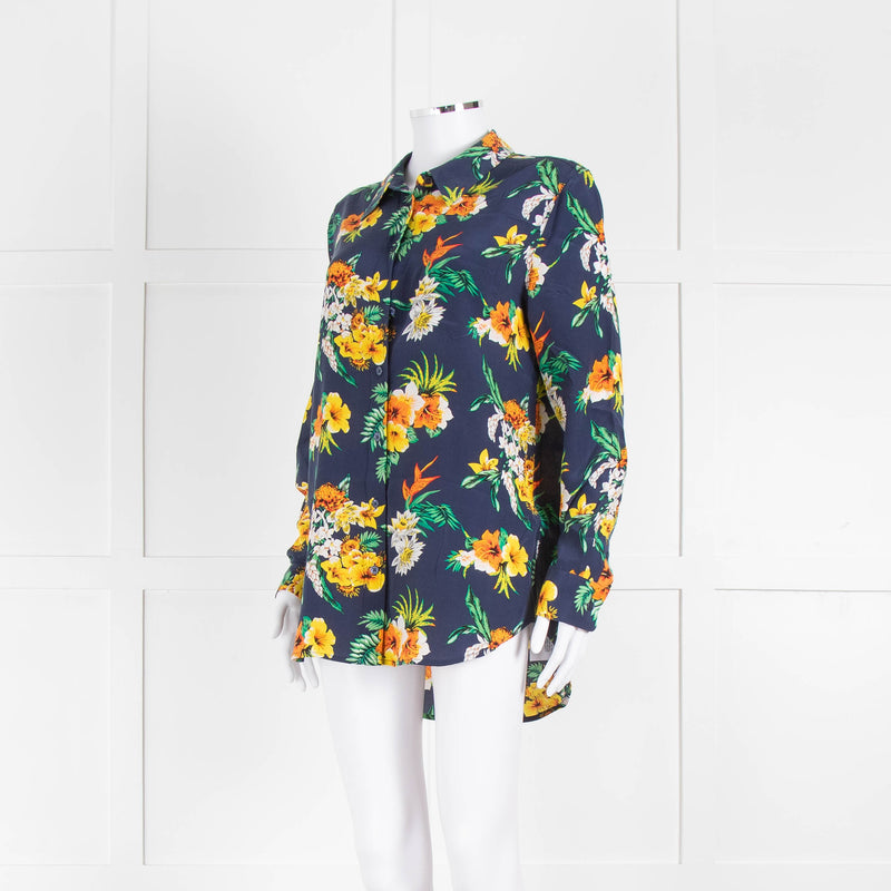 Equipment Silk Navy Blouse With Multicoloured Flowers Print