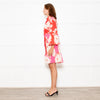 Farm Rio Pink and Red Floral Cotton Mini Dress with Belted Waist