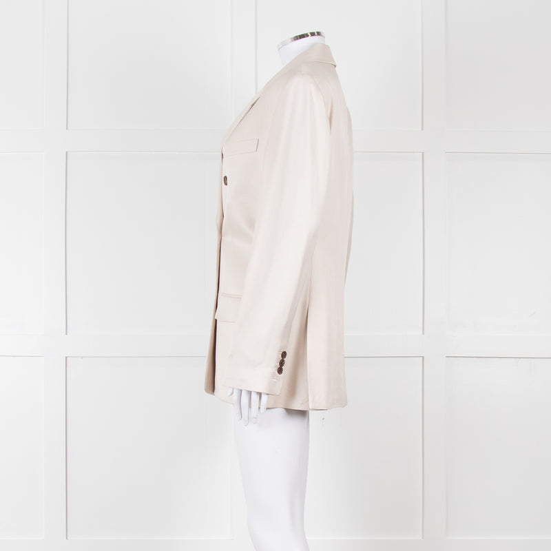 Theory Beige Twill Double Breasted Blazer