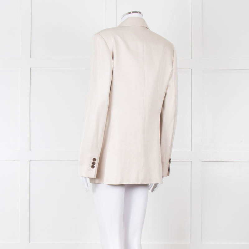 Theory Beige Twill Double Breasted Blazer