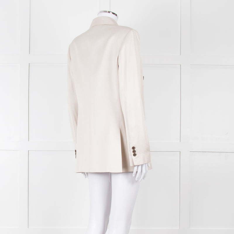Theory Beige Twill Double Breasted Blazer