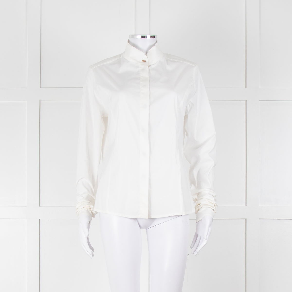 Sarah Pacini White Collarless Tailored Shirt