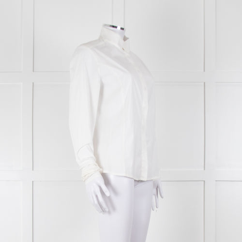 Sarah Pacini White Collarless Tailored Shirt