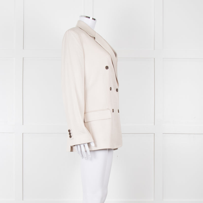 Theory Beige Twill Double Breasted Blazer