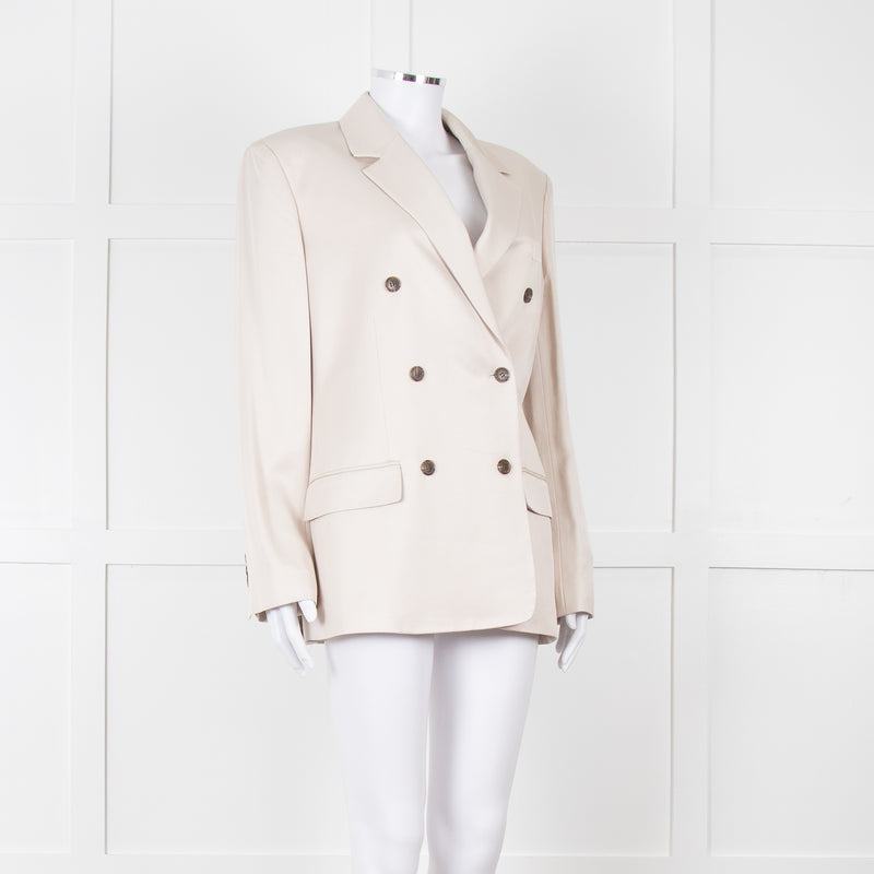 Theory Beige Twill Double Breasted Blazer