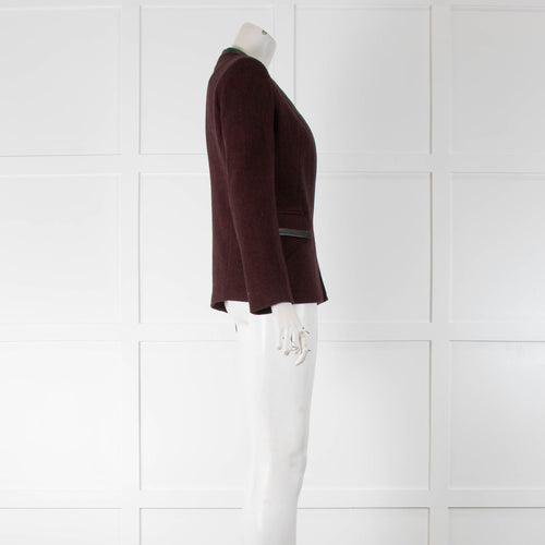 Maje Burgundy Fitted Jacket With Leather Trim