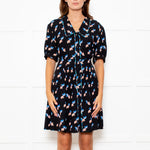 Diane Von Furstenberg Black Patterned Collared Dress