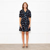 Diane Von Furstenberg Black Patterned Collared Dress
