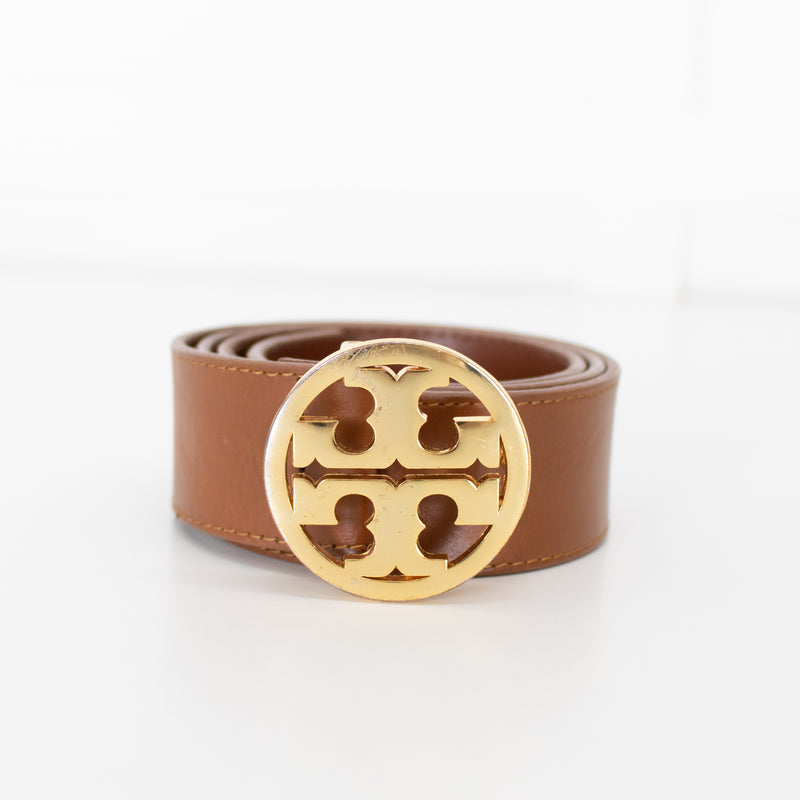 Tory Burch Tan Leather Belt With Gold Buckle