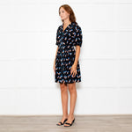 Diane Von Furstenberg Black Patterned Collared Dress